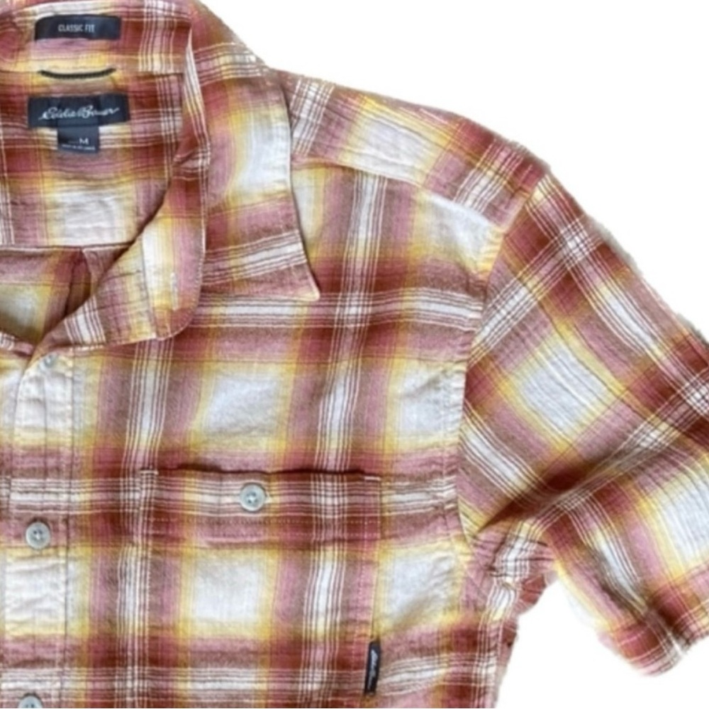 Eddie Bauer Classic Fit Short Sleeve Button Down Red Orange Yellow White NWOT
